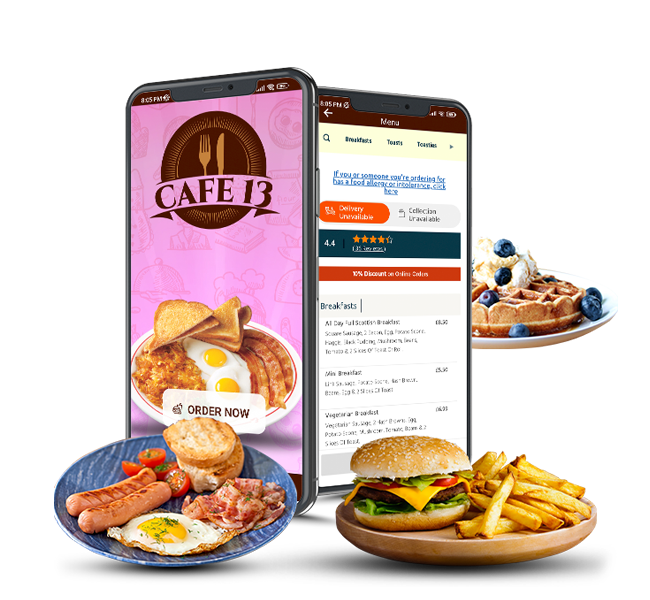 Café 13 Bathgate app mockup